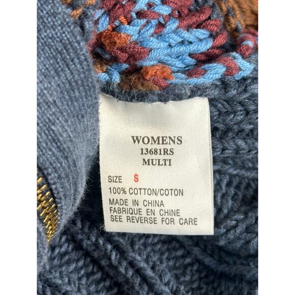 Woolrich Blue Brown Mountain Fish Bear Print Sweater Winter Outdoors S - Picture 4 of 7